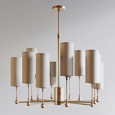 Modern Elegant Chandelier With Multiple White Linen Shades And Brass Metal Frame Design 3d model