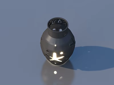 Black Decorative Lantern With Hollow Out Design Light Emitting From Smooth Surface And Reflection 3d model
