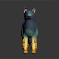 Enchanting Fantasy Game Character With Blue Star Dotted Body Purple Horned Head Yellow Flame Paws Tail
