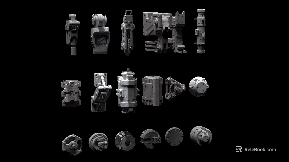 Industrial Equipment Multiple Types Of Mechanical Components With Different Design Features 3d model 