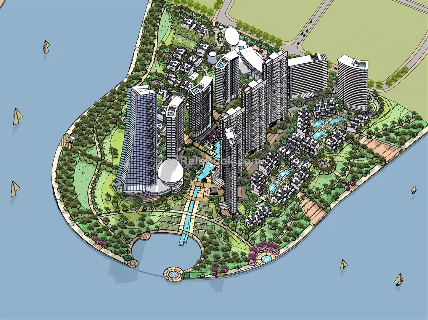 Modern Aerial View Riverside Community Planning Large 3d model