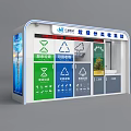 Public Waste Sorting Collection Station With Multiple Color Coded Recycling Bins 3d model