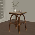 Rattan Wooden Side Table With Vase And Cup Near Window In Natural Light