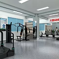 Fitness Room Interior With Blue Wall Faster Higher Stronger Slogan Display Screens And Treadmill