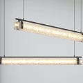 Modern Long Strip Pendant Lights With Textured Shade And Black Metal Frame Suspended By Cords