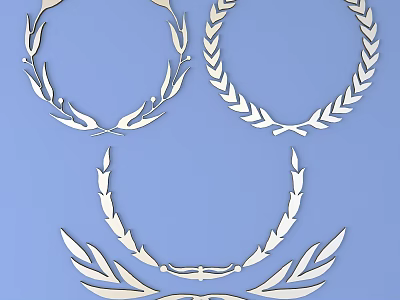 Three Silver Laurel Wreath Wall Decor Pieces For Home Decoration 3d model