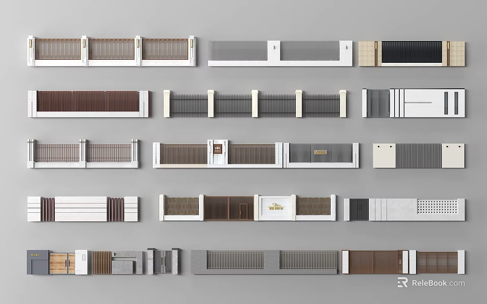 Modern Building Exterior Wall Design Display With Various Materials And Patterns 3d model 