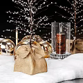 Decorative Ornament Set With Lighted Branches Mini Christmas Trees Glass Candle Holders And Golden Spheres
