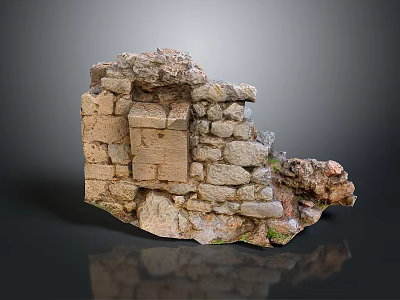 Ancient Stone Wall Ruins With Rough Texture And Mossy Patches 3d model