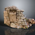Ancient Stone Wall Ruins With Rough Texture And Mossy Patches