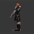 Game Movie Character With Red Hair White Red Armor And Long Spear On Circular Base