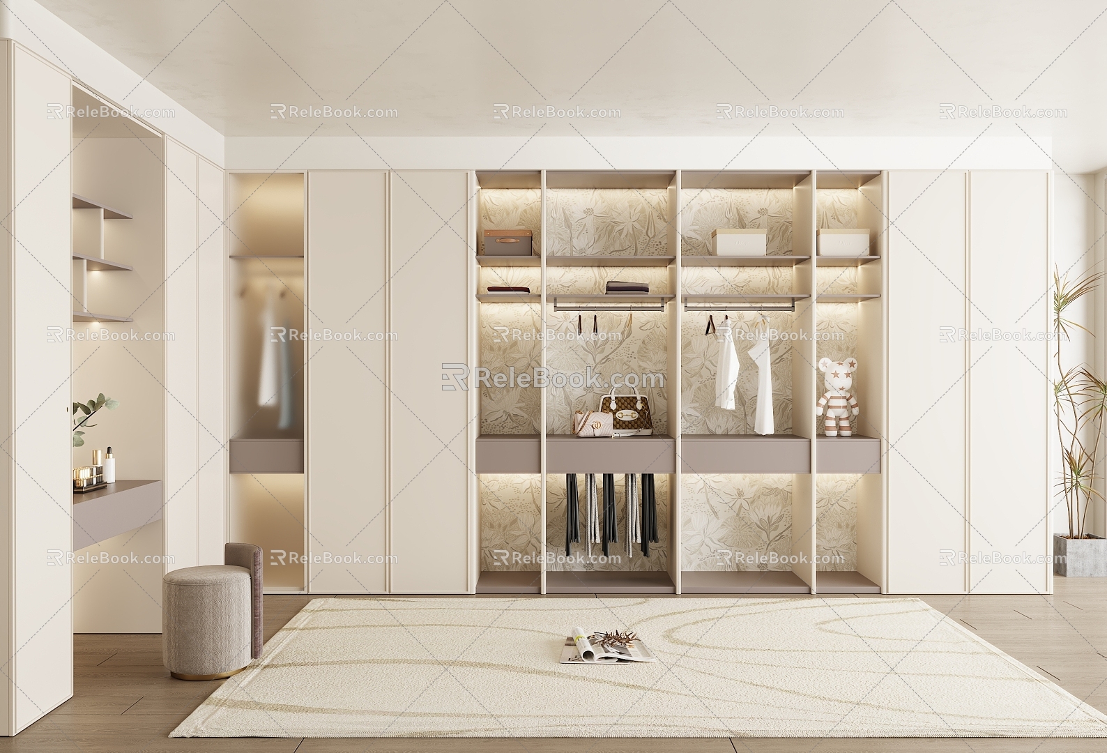 Cream style cloakroom wardrobe 3d model