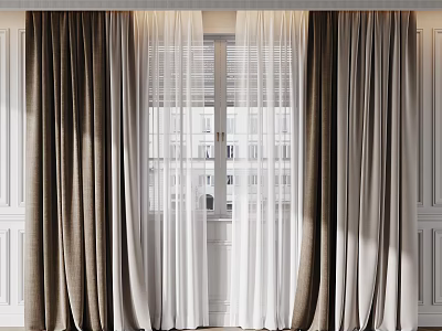Elegant Modern Curtains With Sheer Panels And Neutral Tones For Interior 3d model