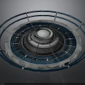 Industrial Circular Mechanical Component With Blue Outer Ring Multiple Concentric Circles And Central White Section