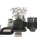 Bathroom Daily Cleaning Essentials Including Soap Dispensers Candles Towels Soap Bar And Decorative Tray