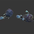 Two Purple Anglerfish with Blue Fins in 3D Rendering on White Background