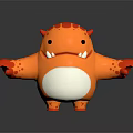 Cute Orange Monster Plush Toy with Red Horns Spots and White Belly Open Arms