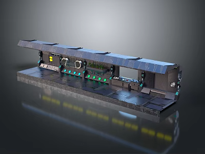 Dark Futuristic Modular Platform 3D Model With Green Lighting And Reflective Surface 3d model