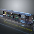 Dark Futuristic Modular Platform 3D Model With Green Lighting And Reflective Surface