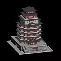 Traditional Chinese Multi Tiered Tower With Ornate Eaves Red Roofs And White Railings