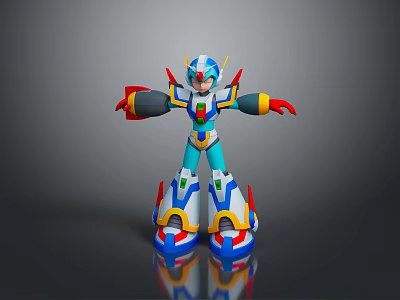 3D Model of Colorful Armored Robot Character as Futuristic Creature With Open Arms 3d model