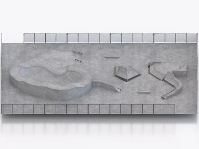 Modern Park Landscape Design With Circular Pond Curved Walkways And Geometric Structures 3d model