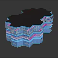 Future Architecture Design With Geometric Structure Blue Illuminated Layers And Reflective Surface