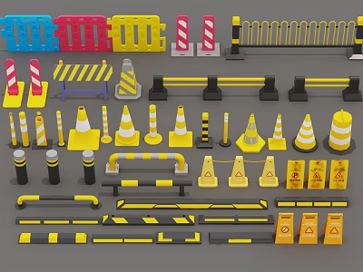 Various Traffic Safety Equipment Including Barriers Cones And Warning Signs 3d model