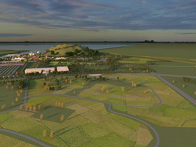 Spacious Amusement Park With Green Fields Scenic Hill Lake And Modern Recreational Facilities 3d model