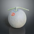 Fresh Ripe Cantaloupe with Green Stem Red Label and Netted Skin on Dark Surface