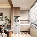 Modern Balcony Cabinet Design With Washing Machine Sink Blinds And Plant