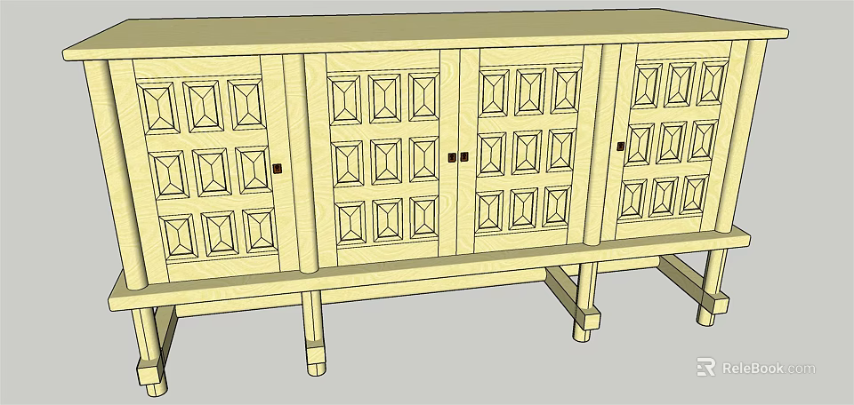 Traditional Wooden Entryway Console Cabinet With Carved Door Panels And Legs Design 3d model 