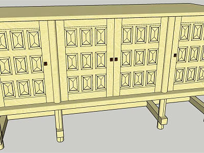 Traditional Wooden Entryway Console Cabinet With Carved Door Panels And Legs Design 3d model