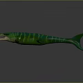 Green Striped Mosasaurus Model With Open Mouth Sharp Teeth And Streamlined Body