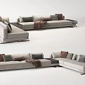 Modern Light Gray Sectional Sofa With Modular Design Pillows And Blanket 3d model