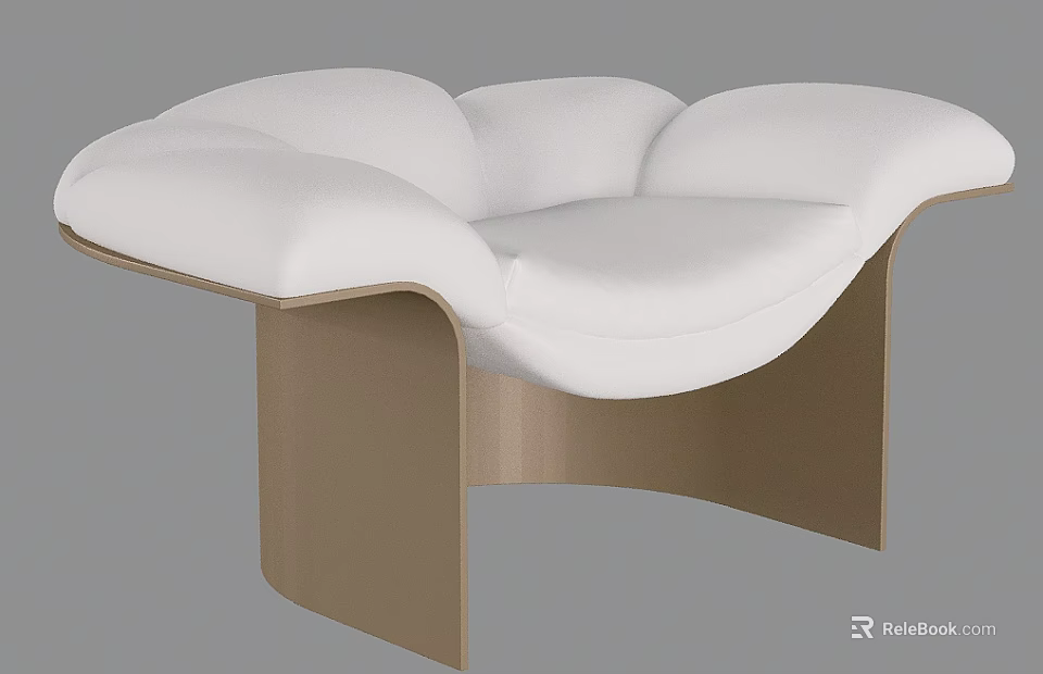 White Single Sofa With Rounded Cushions And Gold Modern Frame Design 3d model 