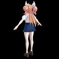 Game Movie Character With Pink Hair Horns White Shirt Red Tie Blue Skirt
