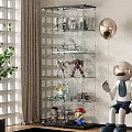 Glass Display Cabinet with Toy Models and Decorative Figurines in Living Room Interior