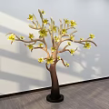 Elegant Window Display Featuring Decorative Tree With Yellow Flowers And Shadow On White Wall 3d model