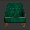 Stylish Green Velvet Armchair With Gold Button Tufted Design And Orange Wooden Legs