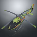Green And Orange Camouflage Helicopter Model Featuring Rotor Blades And Detailed Body Design