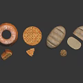 Assorted Baked Bread Items Displaying Donut Swirl Roll Lattice Pie Loaf And Sliced Bread