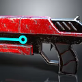 Futuristic Red Pistol With Blue Circular Accent And Metallic Black Details
