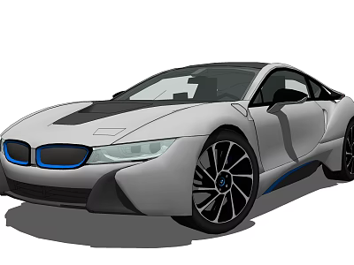 Sleek Silver Two Door Sports Car With Black Roof Blue Accents And Aerodynamic Design 3d model