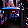 Fashion Runway Stage Design With White Platform Red Border Black White Stripes And Lighting