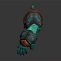 Game Character With Teal Green Body Muscular Build Orange Accented Armor And Intricate Shoulder Designs