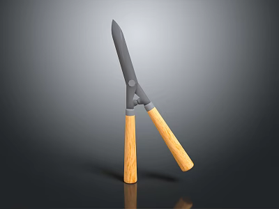 Sturdy Hardware Tool Scissors With Black Sharp Blade And Wooden Handles Design 3d model