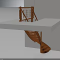 Modern Style White Platform With Orange Spiral Staircase And Railing 3d model