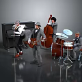 Stylish Game Movie Characters as Jazz Band Playing Piano Bass Guitar and Drums in Suits
