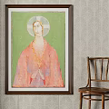 Inflatable Religious Figure Statue With Red Robe Halo Green Background And Wooden Chair